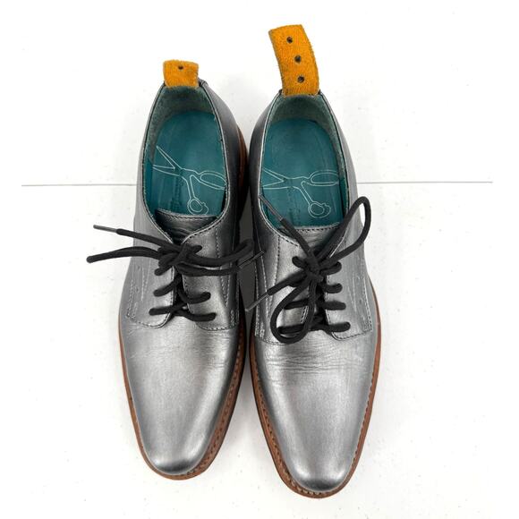 Pskaufman No.1044 Tarmac Tie Derby Oxford Shoes Lotis Hand Painted Silver Size 6 - Picture 6 of 12